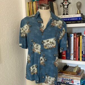 🔥 Blue Tropical Print Men's Shirt
